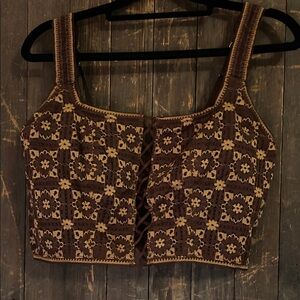Chic Brown Floral Crop Top
